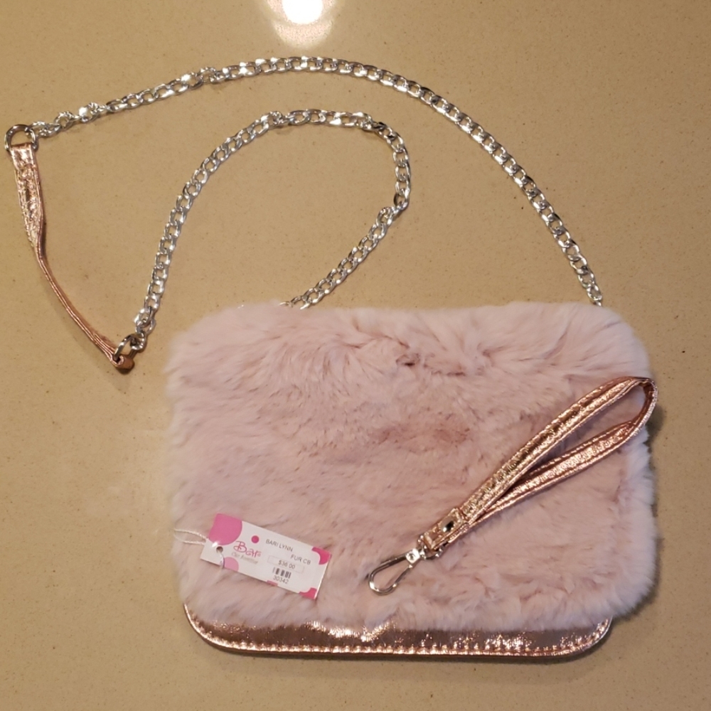 Fur Clutch rose gold silver chain